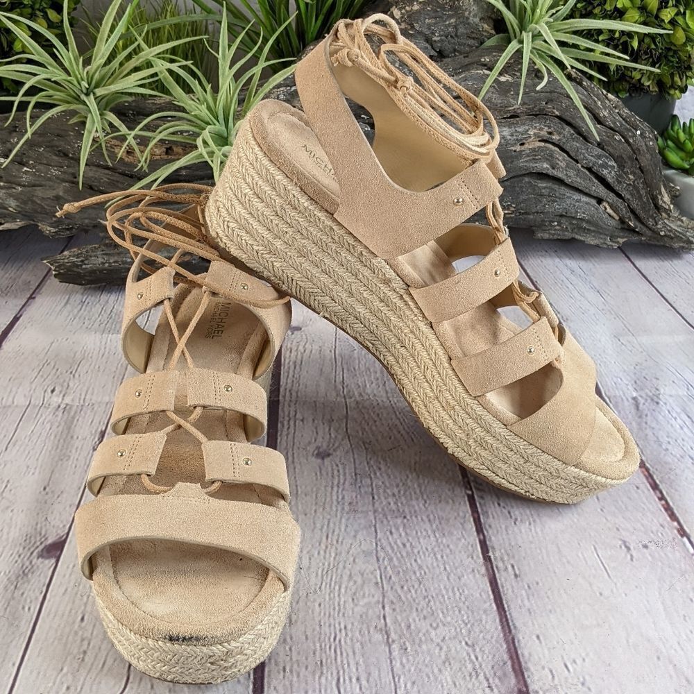 MICHAEL KORS Sofia Lace-Up Mid-Wedge Sandals